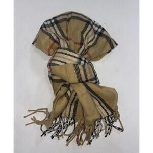 Unbranded Acrylic Plaid Fringe Check Tan Luxury Old Money Designer Fancy Scarf